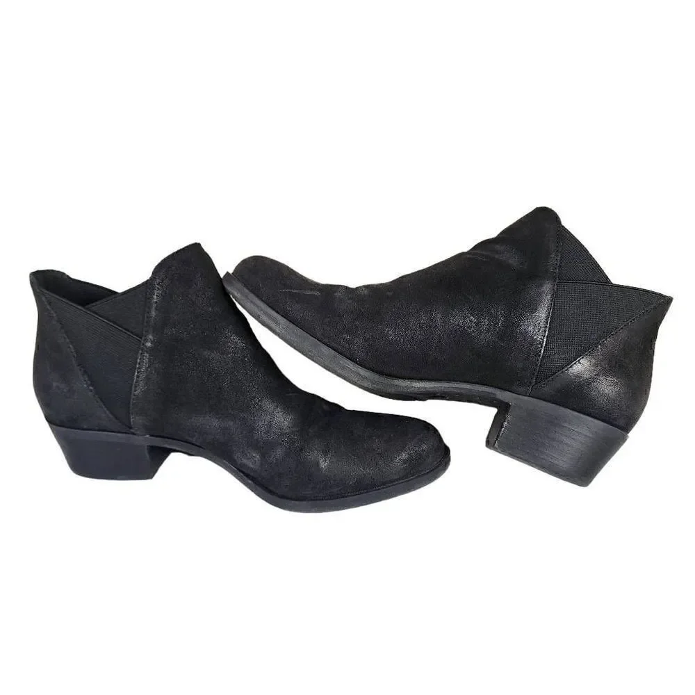 Lucky Brand- Women's Black Leather Chunky Heel Baqira Booties, Size 8